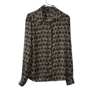Milano Black & Brown Printed Long sleeve Button Down Shirt(Size Large)